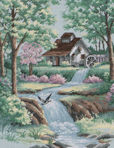 Kit per punto croce con schema numerato "Peaceful Stream", 28 x 35 cm, 16 pezzi