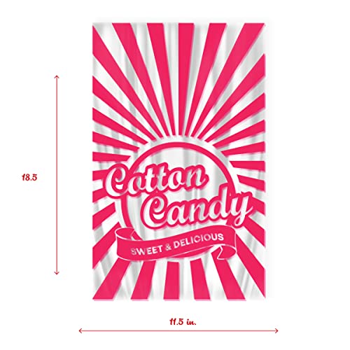 Image of Tafura Cotton Candy Bags with Ties (100 Count) - Clear Printed Cotton Candy Bags 11.5 x 18.5 Inches - Plastic Treat Bags for Cotton Candy, Parties, Carnivals & Events (Red)