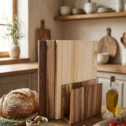 Set di 3 Taglieri a Forma di Libro per Cucina, Taglieri in Legno Taglieri Decorativi a Forma di Libro con Supporto in Acacia, Ideali per Carne & Pesce, Frutta & Verdura, 33×25,5×2 cm