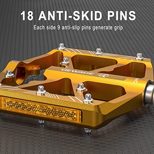 Bike Pedals 9/16 Inch - Bicycle Pedals With Reflectors - 3 Sealed Bearings Mtb Pedals Wide Platform Pedals For Mountain Bike, Bmx, Road Bike Pedals (Gold) #TOP5