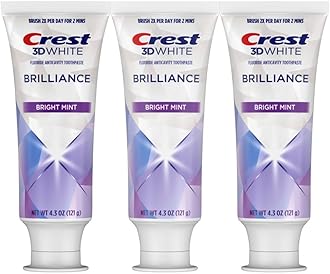 Crest 3D White Brilliance Bright Mint Teeth Whitening Toothpaste, 4.3 oz Pack of 3, 100% More Surface Stain Removal, 24 Hour Active Stain Prevention, Whiter Teeth in 3 Days