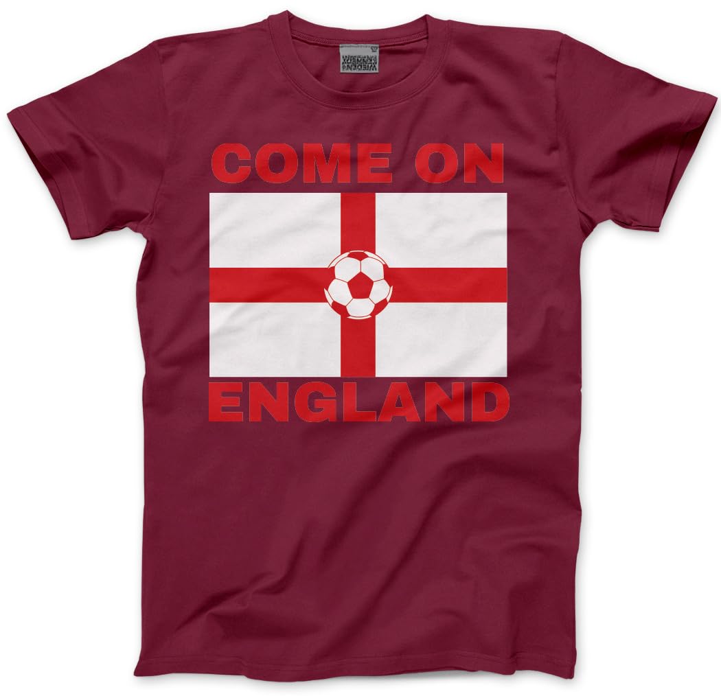 England Top for Kids – Come On England Football T-Shirt - World Tournament USA Cup Tee Flag Lions Patriotic Footie Tshirt - 3-4 Years Maroon