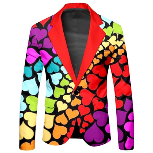 Gefomuofe Regenbogen Sakko Herren Blazer Business Jacket Nachtklub Bunt Jacke Pride Stolzmonat Sakko Karneval Langarm Performance Kostüm Formelle Kleidung Mantel Herrenmode Host Kostüm