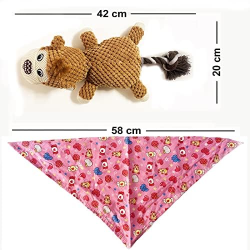 TINGERIA® Plush Dog Toy with Bandana for small & medium Dogs, squeaky Dog Chew Toys for Boredom, tough strong Puppy Teething Toys