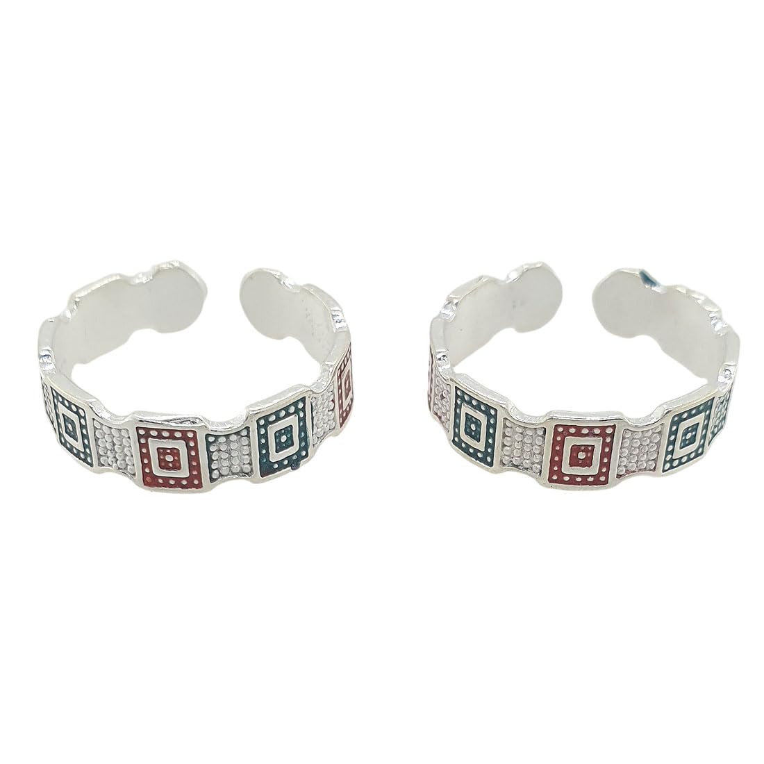 sahiba gems 925 Sterling Silver Designer Cuting Band Toe Rings/Chandi Bichiya ~ Multi Color Tone Toe Rings-picture-27