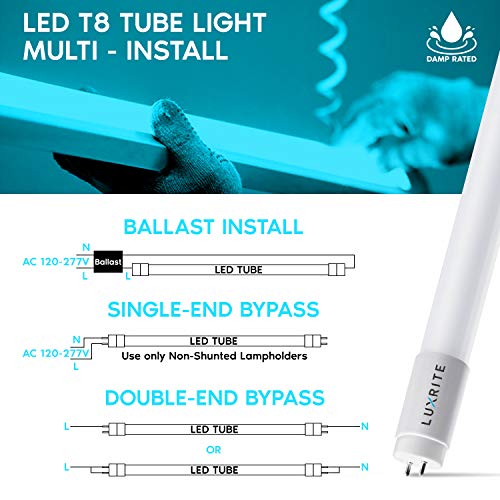 image for Luxrite 4FT T8 LED Tube Light, Ballast and Ballast Bypass Compatible, 