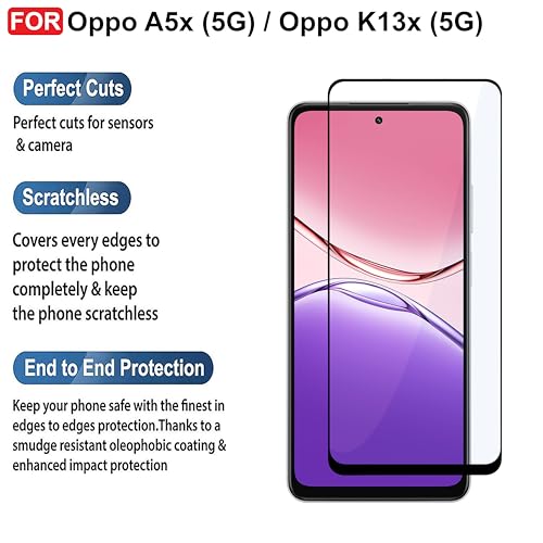 Image of CEDO Tempered Glass for Oppo A5x (5G) / Oppo K13x (5G) | Screen Protector Full HD Quality Tempered Glass Anti-Scratch Edge to Edge Coverage with Easy Installation Kit (Black)