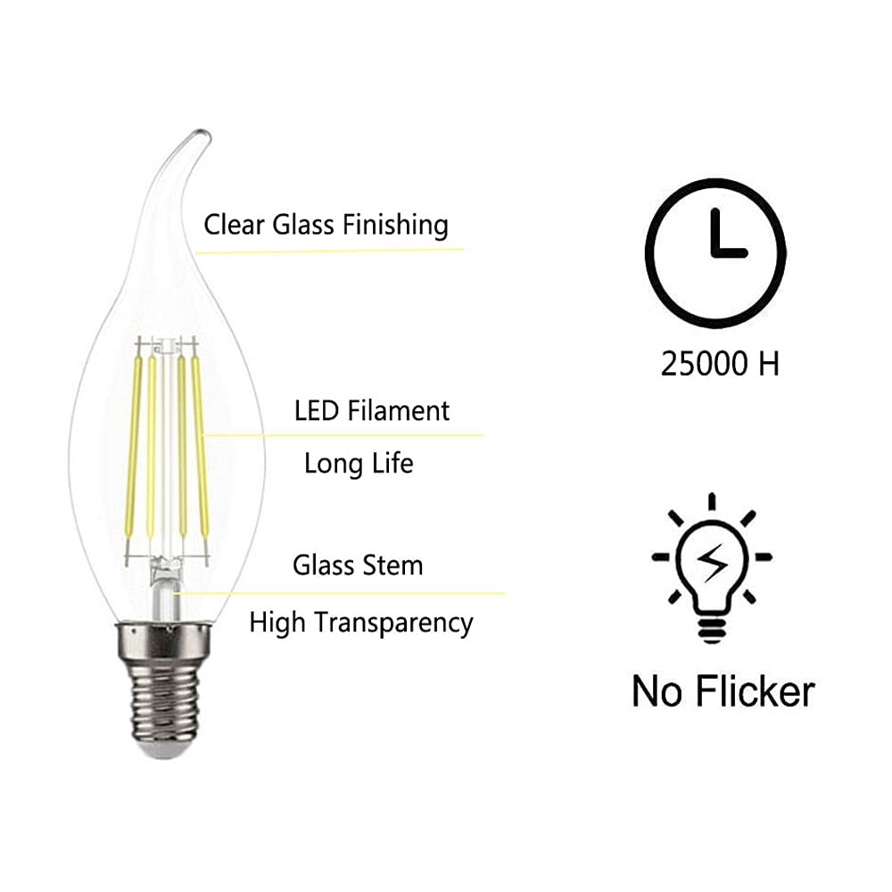 Ruihua E14 6W LED Filament Glühbirne Kaltweiß 6500K (Entspricht 60W Halogenbirne) Nicht Dimmbar Kleine Vintage Energiesparlampe 600LM Edison Schraube C35 Kerzenbirnen,Packung mit 20