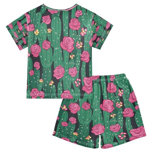 senya Short Sleeve Pajamas Sets Summer Cotton Sleepwear Cactus Cactus Flower Rose2