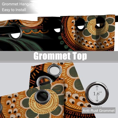 Image of Tyrot Black Floral Grommet Blackout Curtains, 52W x 96L, 2 Panels | Colorful Botanical, Thermal Insulated, Heat Blocking, Light Blocking Privacy, Drapes for Bedroom and Living Room, Heavyweight