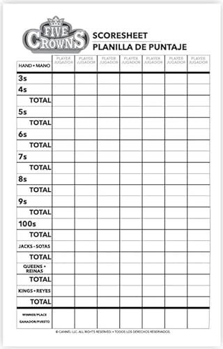 Scorepad for Five Crowns Game 130 Page Replacement Score Sheet, Card Game Score Card, Tracks 7 Players at Once