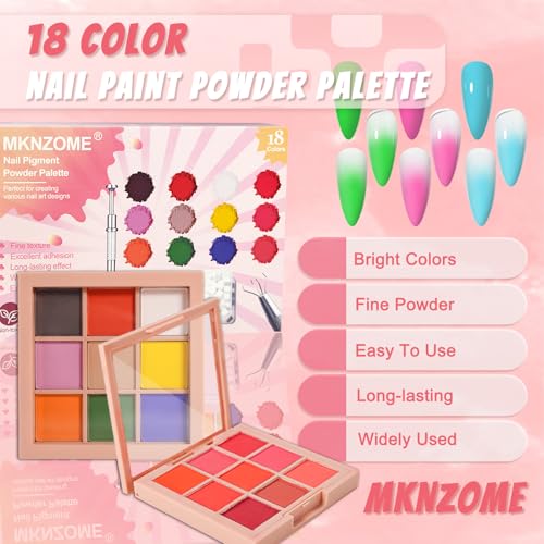 Image of 18 Colors Pigment Powder for Nails, Nail Pigment Powder Palette and Nail Art Sponges with Grabbing Pen, Ombre Aura Nail Powder Set Pigmentos para Unas, Manicure, D+E