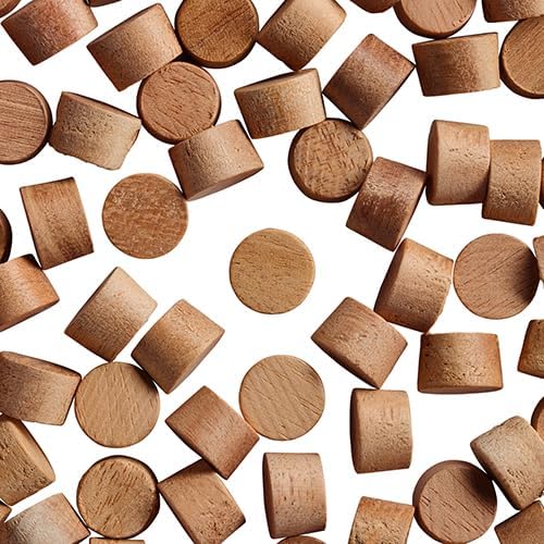 WidgetCo 3/8 Mahogany Wood Plugs, Face Grain, Woodworking Plugs, Can Be Sanded, Stained, or Painted (Qty 100)
