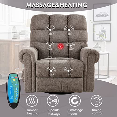 Anj Oversized Rocker Recliner Chair With Massage And Heat, Manual Overstuffed Swivel Recliners For Big Man, Large Glider Rocking Reclining Chairs For Living Room, Camel #TOP4