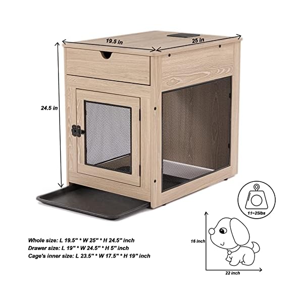 Ylovecl-Wooden-Dog-Crate-with-Storage-Drawer-with-Tray-Support-WiredWireless-Charging-Dog-Crate-Furniture-for-Small-Dog-Kennel-Indoor-Dog-Crate-End-Table-with-Drawer-Dog-Crate-Nightstand Dog Crate End Table with Drawer