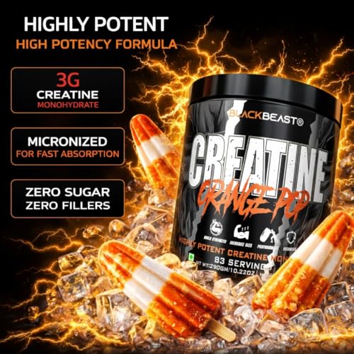 Image of Black Beast Creatine | 3000mg Ultra Micronized Creatine Monohydrate, Unrivaled Muscles Mass & Strength (83 Servings, ORANGE pops)