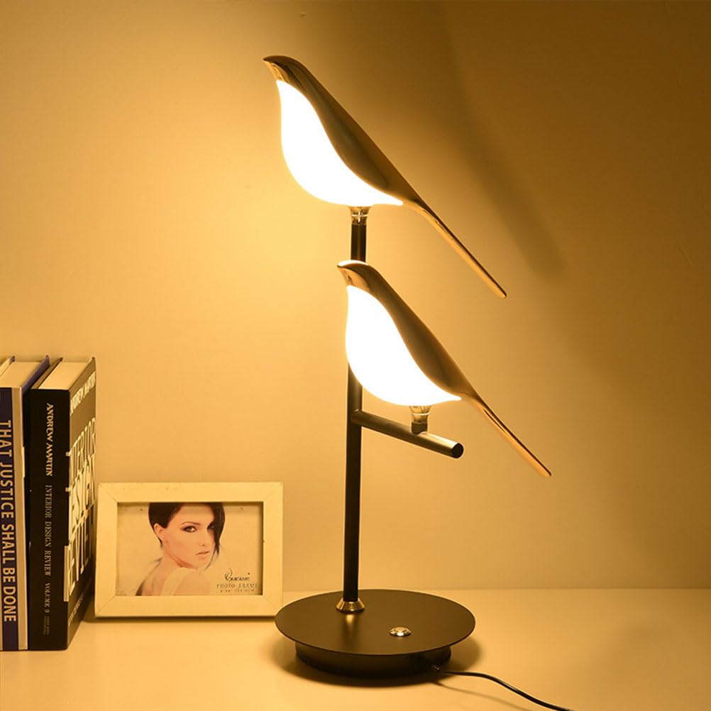 Lampara de Mesilla Táctil Dimmable Lampara de Mesa LED Diseño Pájaro Lámpara de Mesa Moderna Lámpara Pájaro Giratoria Ajustable Metal-Acrílico Lámpara de noche Pájaro para Dormitorio Salon,2 birds