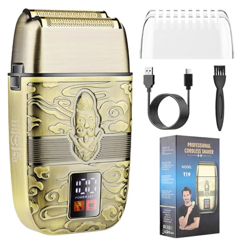 Maquinilla de afeitar de metal completo para hombre, cabezales alternantes de doble malla, alta velocidad, 8800 rpm, pantalla LCD, pantalla de alimentación, afeitado eficiente, larga duración de la