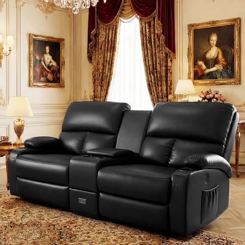 Image of CHABATREE Home Theater Seating,RV Recliner Sofa with Massage and Heat,Manual RV Recliner Loveseat with USB /Cup Holders and Side Pocket for Living Room,Loveseat Black