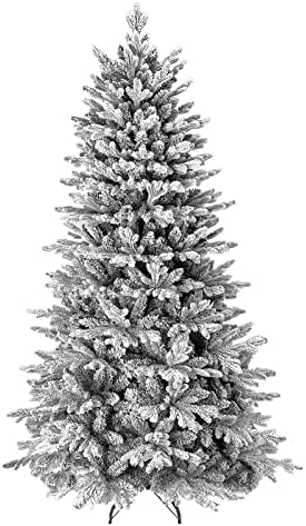 Erivc 7FT Snow Flocked Christmas Tree,Automatic Open, Premium PVC & PE 1326 Branch Tips Hinged Xmas Tree , Equipped Folding Metal Stand for Outdoor and Indoor Decoration
