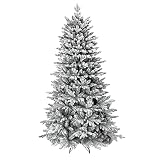 Erivc 7FT Snow Flocked Christmas Tree,Automatic Open, Premium PVC & PE 1326 Branch Tips Hinged Xmas