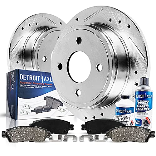 Image of Detroit Axle - 2.3L Rear Brake Kit for 1998-2002 Honda Accord, 1998-1999 | CL, Drilled and Slotted Disc Brake Rotors Ceramic Brake Pads w /Hardware Replacement 10.20 inch inch Rotor