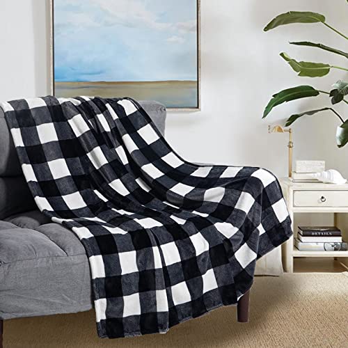 U Uqui Christmas Flannel Blanket Nap Blanket For Couch Buffalo Plaid Check Gingham Velvet Plush Bed Blanket Flannel Fleece All Season Lightweight Blanket, Black And White, 50"X60" #TOP1