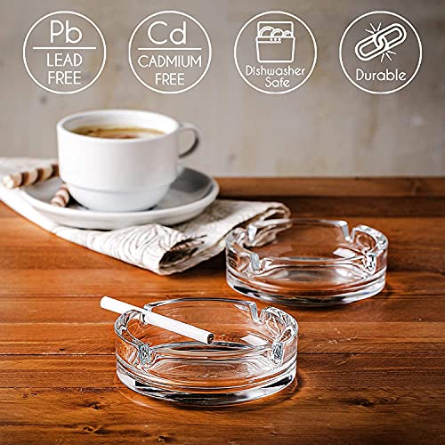 Image of NeWine Italian Premium Glass Ashtray | Tabletop Ash Tray for Indoor & Outdoor Use | Home Decor Ashtray | Hard Glass | BPA Free (Classic Round)