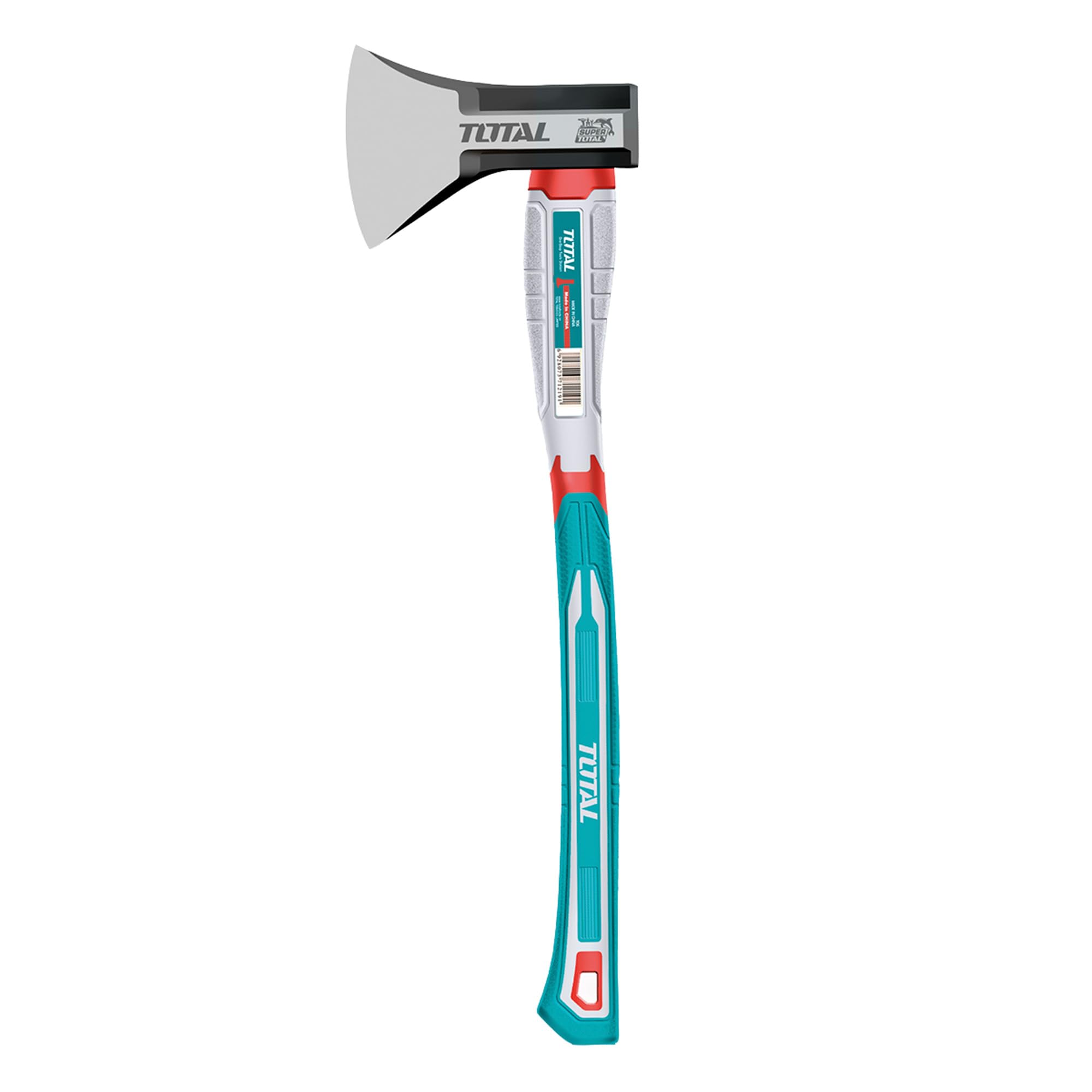 Total - Hache avec Manche en Fibre | Lame en Acier au Carbone | Prise en Main Confortable et Coupe précise | pour Bricolage, Camping et Jardinage | Poids : 1250 g