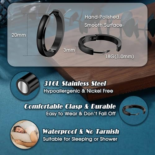 Image of Jstyle Hypoallergenic Small Hoop Earrings for Men Women 316L Surgical Stainless Steel Gold /Silver /Black Hoop Earrings for Sensitive Ears Mens Hoop Huggie Earrings Ear Piercing Jewelry Set 12 /16 /20mm