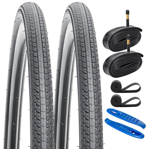 YunSCM 2本セット,700 32c タイヤ,700x32c 32-622 自転車 タイヤ + 700x25/34c チューブ 肉厚 +リムテープ+タイヤレバ,適用 700x32c ロードバイク
