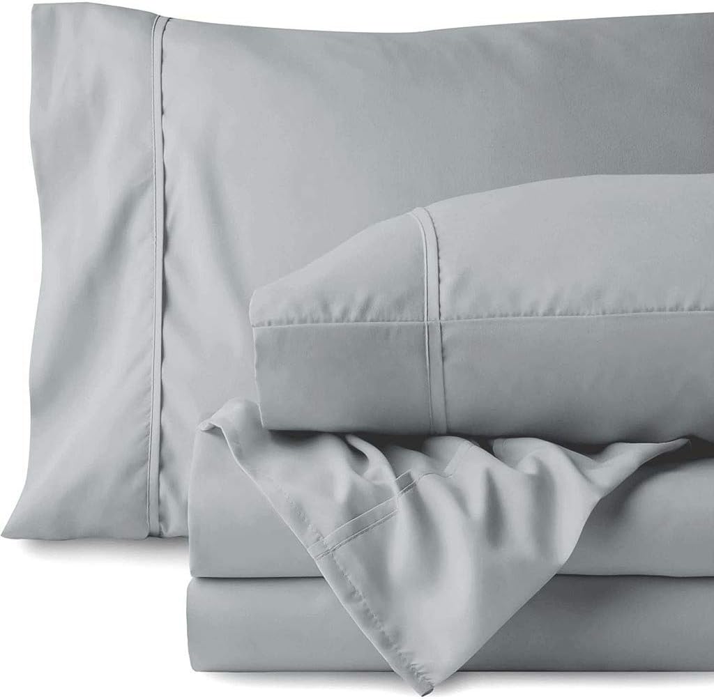 LaxLinen 500 Thread Count Super Quality Bedding Sets 100% Egyptian Cotton 4PC Bed Sheet Set 24" Inch Extra Deep Pocket Queen Bed Size, Silver Grey Solid