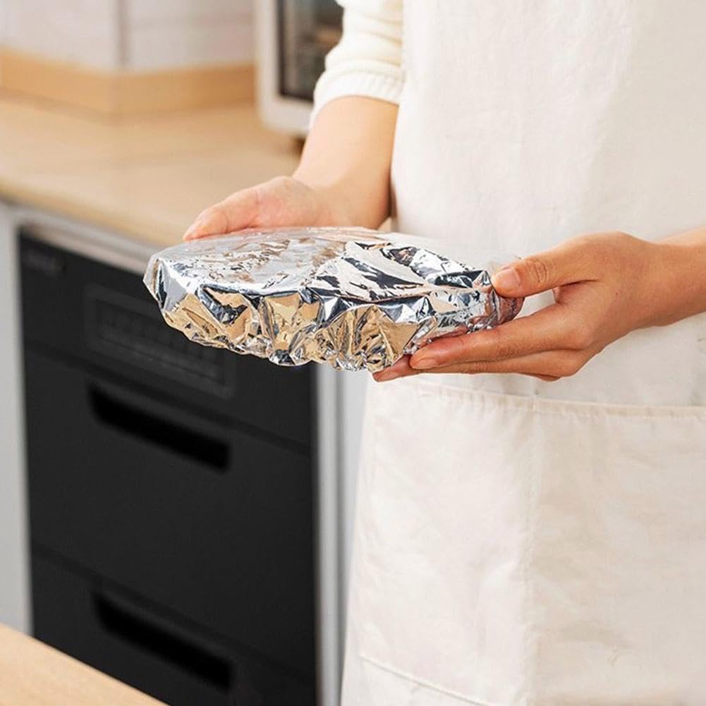 Coperchi per cibo riutilizzabili in lamina di alluminio, coperchi isolanti in lamina di alluminio addensata, pellicola isolante per conservazione degli alimenti freschi da cucina, coperchio elastico