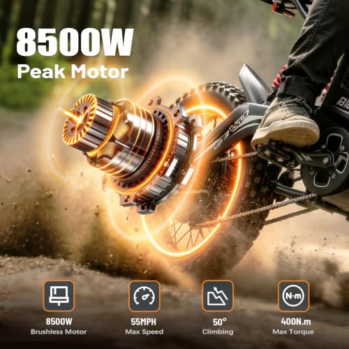 BIBUFF GT600 Pro Electric Dirt Bike for Adults, 8500W Peak Motor, 72V 30Ah Battery, 55 MPH, 80 Mile Range, 500 Lbs Load Capacity, 19"/17" Tires, Dual Hydraulic Brakes, Electric Motorcycle - Image 2
