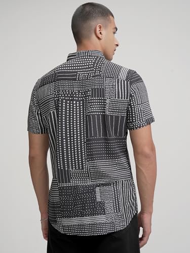 Image of Highlander Men's's Geometric Print Shirt | Half Sleeves | Bold & Sophisticated Design