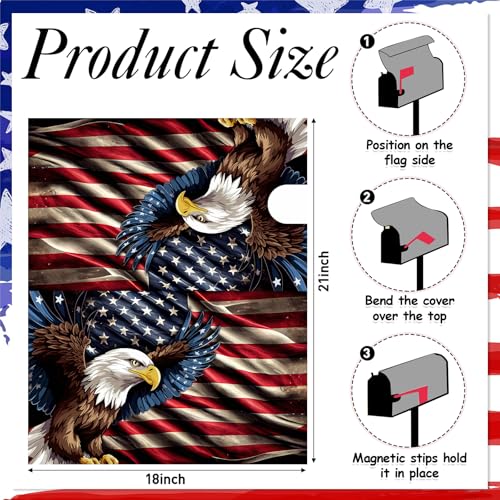 Tiamon 4th of July Mailbox Covers Magnetic Standard Size 18 x 21 Inch Patriotic American Flag Eagle Magnetic Mailbox Covers Independence Day Wraps Post Letter Box Cover for Home Garden Decor - Thumbnail 3