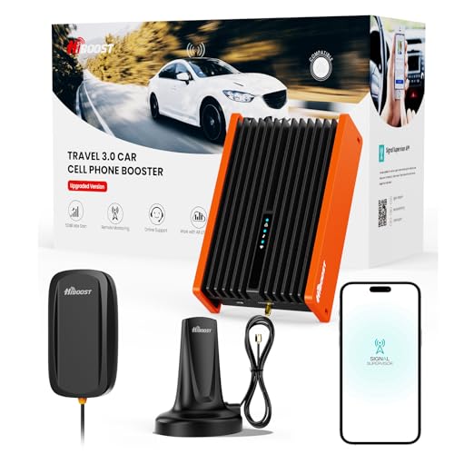 HiBoost Cell Phone Booster for Car and SUV Pickup, Signal Booster 5G & 4G LTE for All U.S. Carriers Verizon, AT&T, T-Mobile, with Enhanced Magnetic Roof Antenna | FCC Approved