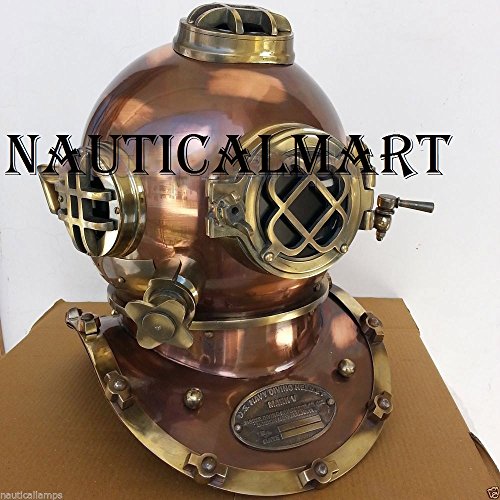 Armor Diving Helmet Mark V Yellow & Chrome Finish U.S. Navy Replica Costume Rustic Vintage Home Decor Gifts