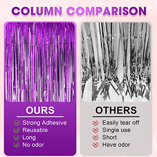 Image of Voircoloria 4 Pack Purple Foil Fringe Backdrop Curtains, Tinsel Streamers Birthday Party Decorations, Fringe Backdrop for Graduation, Baby Shower, Gender Reveal, Disco Party Photo Booth Background