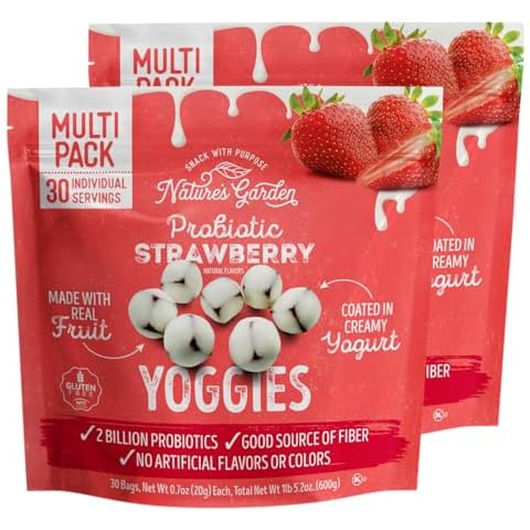 Nature's Garden Probiotic Strawberry Yoggies (2-Pack) Strawberry Yogurt-Covered Fruit Bites, High Fiber, Real Fruit Pieces, No Artificial Ingredients, Healthy On-the-Go Snack for Adults Cover