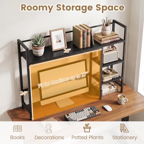 Image of Tangkula 4-Tier Desktop Bookshelf, 38.5 inch Dorm Desk Hutch, Black | Tabletop Hutch for Computer Monitor, 4 Open Storage Shelves, Anti-tip Device, Desktop Display Shelves for Home Office
