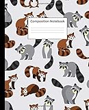 Composition Notebook: Cute Gray Wide Ruled Paper Notebook Journal | Wide Blank Lined Workbook for Teens Kids Students Girls for Home School College ... Notes | Adorable Red Panda & Raccoon Pattern
