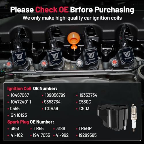 Image of BDFHYK 3PCS Ignition Coil Pack D555 and 6PCS Iridium Spark Plugs 3951 Compatible with Buick Allure LaCrosse LeSabre Park Avenue, Compatible with Chevy Camaro Impala Monte Carlo,Bonneville 3.8L V6