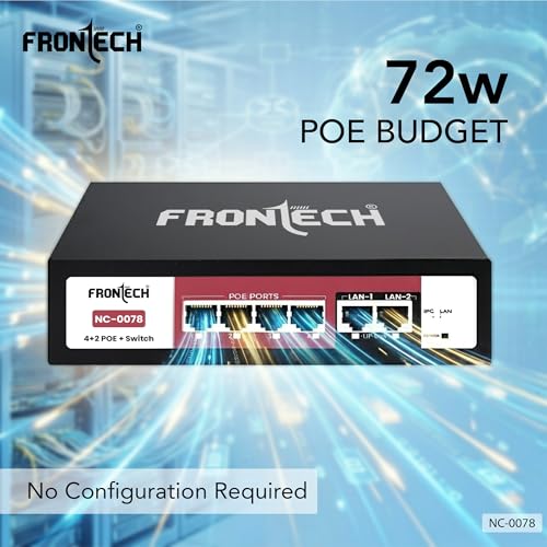 Image of Frontech PoE+ Switch | 4+2 Ports | 72W Power | 250m Extend | 10 /100 Mbps | Dual Uplink | Plug & Play | ESD Protection | Ideal for CCTV /IP Camera /NVR | 2 Year Warranty (NC-0078)