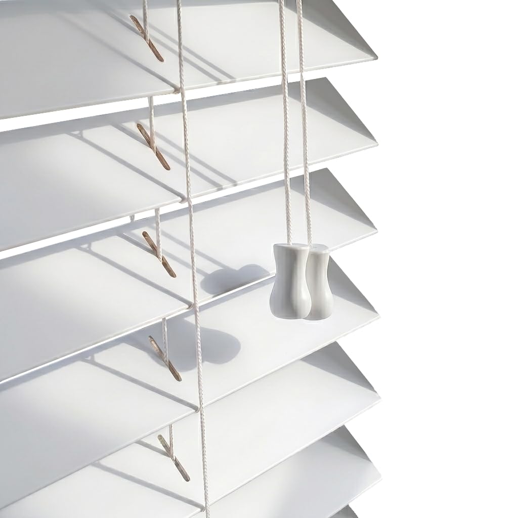 Ev Dekor White Wooden Venetian Blinds With String Design, 50mm Slats, Bathroom, Kitchen, Door, Window Blinds Curtains โ 90 X 213cm โ image 1
