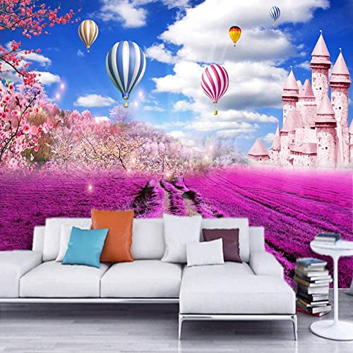 Castillo De Globos Aerostáticos De Lavanda 3D Mural De La Pared Dormitorio Grandes Fondos De Pantalla Sala De Estar De Pelar Y Pegar Fotos Autoadhesivas Comedor Decoración Para El Hogar Oficina Carte