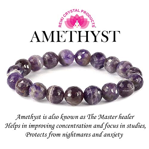 Image of Reiki Crystal Products Certified Natural Crystal Stone Diamond Cut /Faceted 10 mm Beads Bracelet for Men & Women | Reiki Charged Gemstone Jewellery | Multiple Stone Variants Available