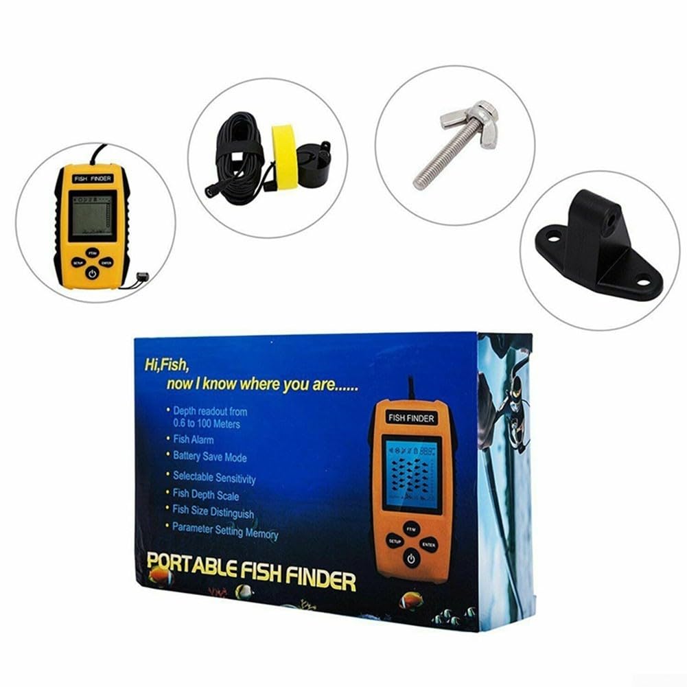 Ecoscandaglio sonar cablato con profondità 100 m con allarme per barca per kayak pesca sul ghiaccio - Rilevatore portatile giallo