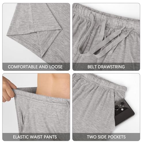 Image of Mens Pajama Shorts, Mens Sleep Shorts Lounge Soft Comfy Pj Bottom Sleeping Pants Breathable Summer Modal Sleepwear(2 Packs)