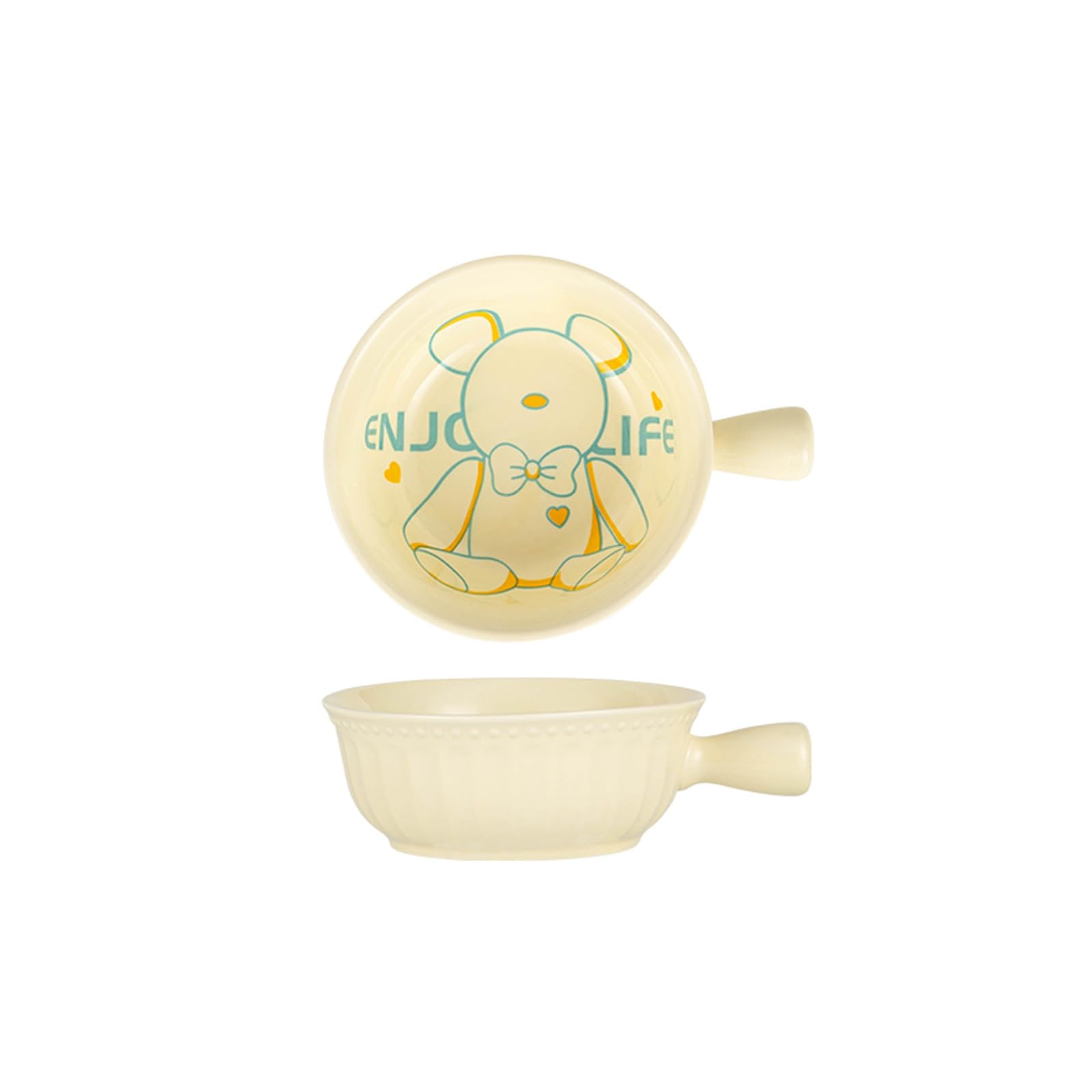 IROEJT Salad Bowls Cute Ceramic Bowl With Handle, Household Personal Tableware, Fruit Salad Bowl, Soup Bowl, Plate, Handle Bowl Kitchen Soup Bowls，6